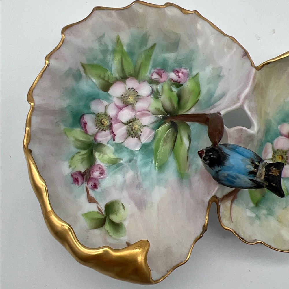 Vintage M.C.E. Peterson Signed Hand-Painted Lusterware Floral Porcelain Dish - Picture 4 of 9